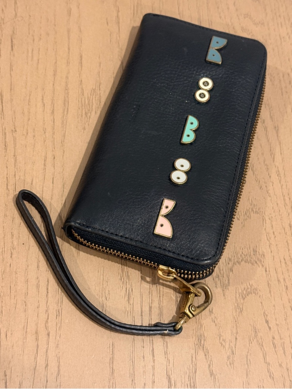 Black‎ Zip Around Wristlet Wallet with Colorful Enamel Studs